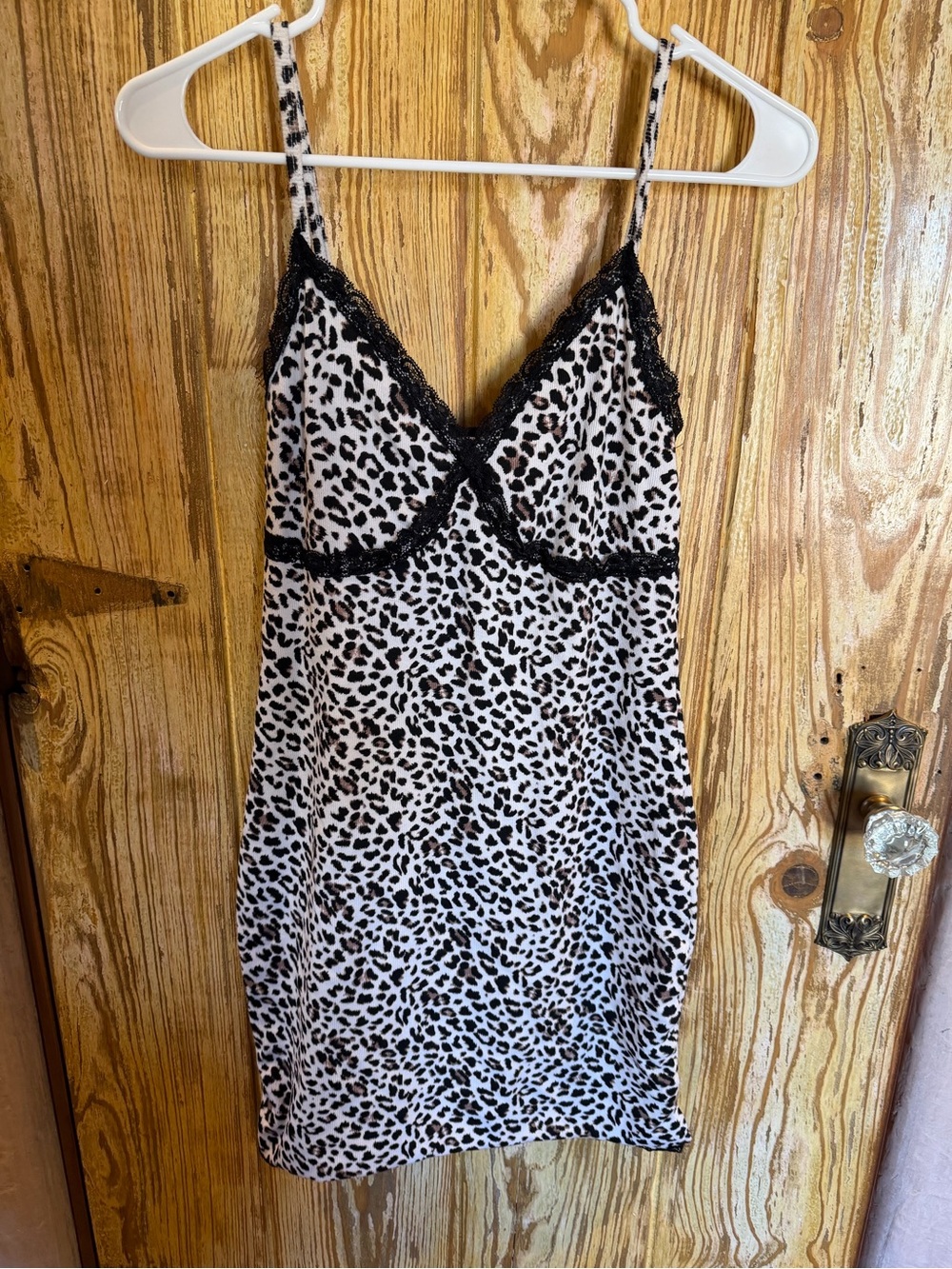 wild fable Black & White Leopard Lace-Trim Chemise Style Dress